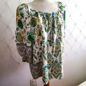 - Fig & Flower • Peasant Top Blouse • Floral Print • Botanical • Large